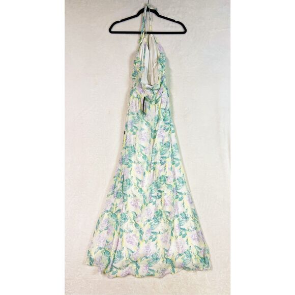 Lulus Effortlessly Abloom Green Multi Floral Ruched Halter Maxi Dress Size S NWT - Picture 6 of 9
